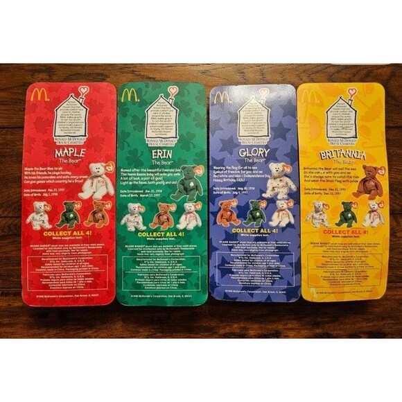 TY McDonalds Beanie Baby Erin Maple Britannia Glory the Bear1999 FULL Set of 4 - Picture 12 of 12